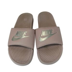 Nike Benassi JDI Slides Particle Rose Metallic Silver Sandals 343881-614